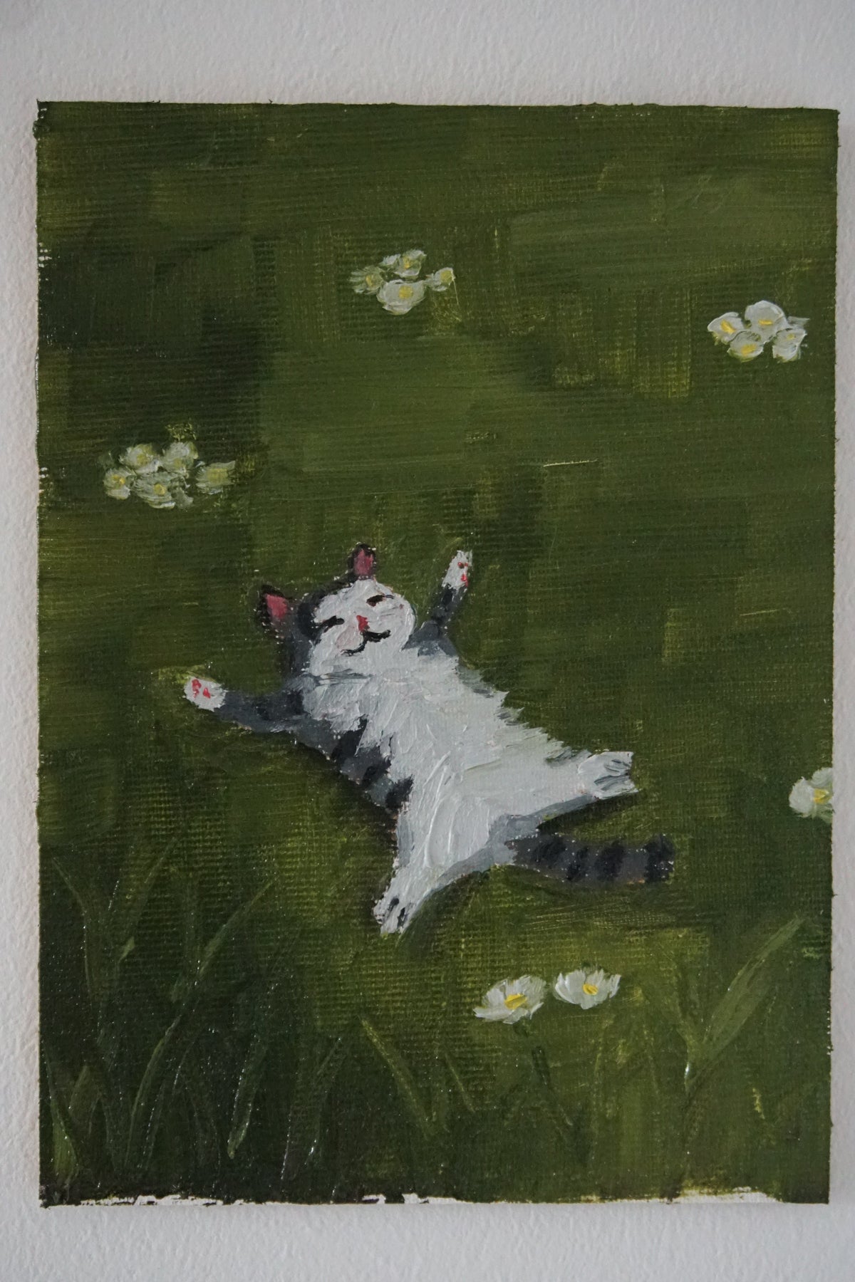 Cat in Field, 5x7 Inch Original